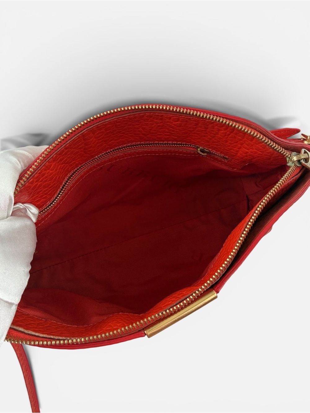 Burberry Red Orange Pebbled Leather Shoulder Bag Crossbody Purse Gold Hardware - Picture 7 of 9